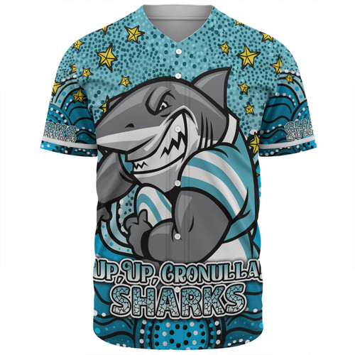 Cronulla-Sutherland Sharks Custom Baseball Shirt - Custom With Aboriginal Inspired Style Of Dot Painting Patterns  Baseball Shirt