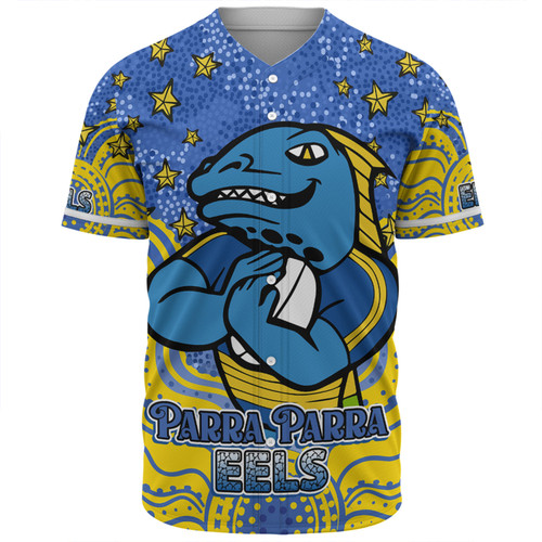 Parramatta Eels Custom Baseball Shirt - Custom With Aboriginal Inspired Style Of Dot Painting Patterns  Baseball Shirt
