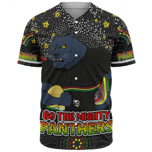 Penrith Panthers Custom Baseball Shirt - Custom With Aboriginal Inspired Style Of Dot Painting Patterns  Baseball Shirt