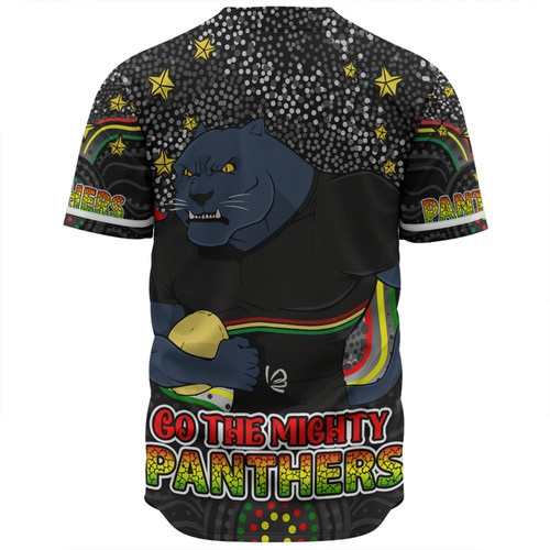 Penrith Panthers Custom Baseball Shirt - Custom With Aboriginal Inspired Style Of Dot Painting Patterns  Baseball Shirt Penrith Panthers Custom Baseball Shirt - Custom With Aboriginal Inspired Style Of Dot Painting Patterns  Baseball Shirt