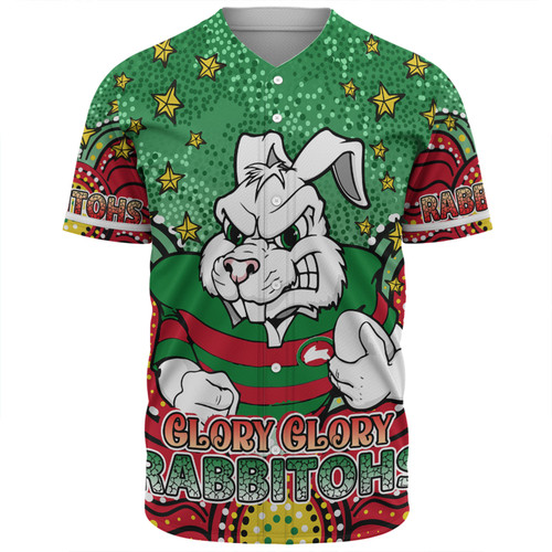 South Sydney Rabbitohs Baseball Shirt - Custom With Aboriginal Inspired Style Of Dot Painting Patterns  Baseball Shirt