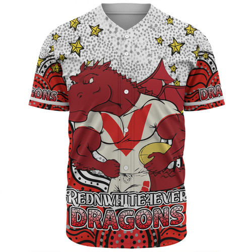 St. George Illawarra Dragons Custom Baseball Shirt - Custom With Aboriginal Inspired Style Of Dot Painting Patterns  Baseball Shirt