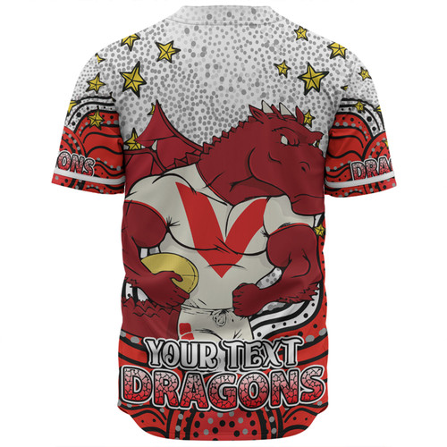 St. George Illawarra Dragons Custom Baseball Shirt - Custom With Aboriginal Inspired Style Of Dot Painting Patterns  Baseball Shirt