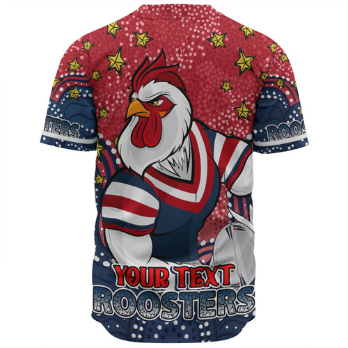 Sydney Roosters Custom Baseball Shirt - Custom With Aboriginal Inspired Style Of Dot Painting Patterns  Baseball Shirt Sydney Roosters Custom Baseball Shirt - Custom With Aboriginal Inspired Style Of Dot Painting Patterns  Baseball Shirt