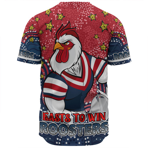 Sydney Roosters Custom Baseball Shirt - Custom With Aboriginal Inspired Style Of Dot Painting Patterns  Baseball Shirt Sydney Roosters Custom Baseball Shirt - Custom With Aboriginal Inspired Style Of Dot Painting Patterns  Baseball Shirt