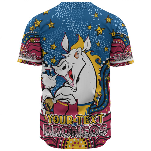 Brisbane Broncos Custom Baseball Shirt - Custom With Aboriginal Inspired Style Of Dot Painting Patterns  Baseball Shirt Brisbane Broncos Custom Baseball Shirt - Custom With Aboriginal Inspired Style Of Dot Painting Patterns  Baseball Shirt