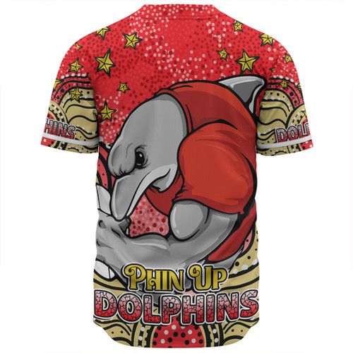 Redcliffe Dolphins Custom Baseball Shirt - Custom With Aboriginal Inspired Style Of Dot Painting Patterns  Baseball Shirt Redcliffe Dolphins Custom Baseball Shirt - Custom With Aboriginal Inspired Style Of Dot Painting Patterns  Baseball Shirt