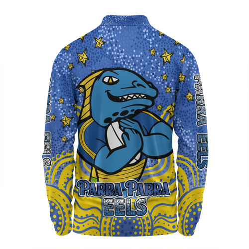 Parramatta Eels Custom Long Sleeve Polo Shirt - Custom With Aboriginal Inspired Style Of Dot Painting Patterns  Long Sleeve Polo Shirt Parramatta Eels Custom Long Sleeve Polo Shirt - Custom With Aboriginal Inspired Style Of Dot Painting Patterns  Long Sleeve Polo Shirt
