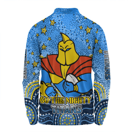 Gold Coast Titans Custom Long Sleeve Polo Shirt - Custom With Aboriginal Inspired Style Of Dot Painting Patterns  Long Sleeve Polo Shirt Gold Coast Titans Custom Long Sleeve Polo Shirt - Custom With Aboriginal Inspired Style Of Dot Painting Patterns  Long Sleeve Polo Shirt