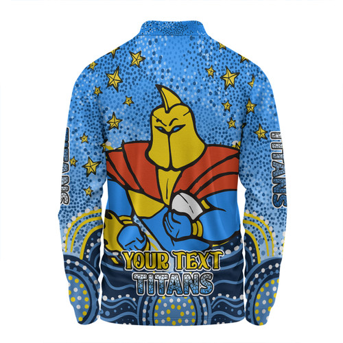 Gold Coast Titans Custom Long Sleeve Polo Shirt - Custom With Aboriginal Inspired Style Of Dot Painting Patterns  Long Sleeve Polo Shirt Gold Coast Titans Custom Long Sleeve Polo Shirt - Custom With Aboriginal Inspired Style Of Dot Painting Patterns  Long Sleeve Polo Shirt