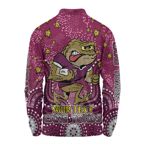 Queensland Cane Toads Custom Long Sleeve Polo Shirt - Custom With Aboriginal Inspired Style Of Dot Painting Patterns  Long Sleeve Polo Shirt Queensland Cane Toads Custom Long Sleeve Polo Shirt - Custom With Aboriginal Inspired Style Of Dot Painting Patterns  Long Sleeve Polo Shirt