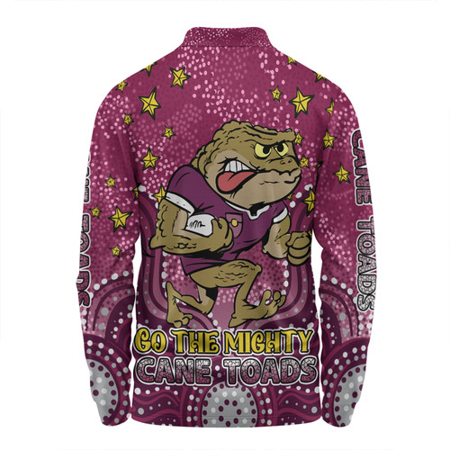 Queensland Cane Toads Custom Long Sleeve Polo Shirt - Custom With Aboriginal Inspired Style Of Dot Painting Patterns  Long Sleeve Polo Shirt Queensland Cane Toads Custom Long Sleeve Polo Shirt - Custom With Aboriginal Inspired Style Of Dot Painting Patterns  Long Sleeve Polo Shirt