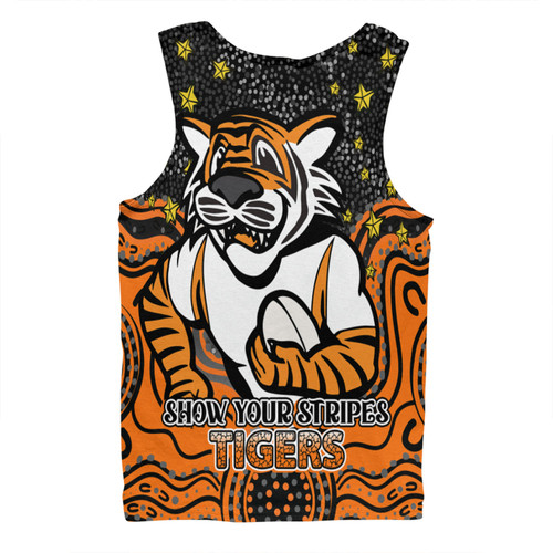 Wests Tigers Custom Men Singlet - Custom With Aboriginal Inspired Style Of Dot Painting Patterns  Men Singlet Wests Tigers Custom Men Singlet - Custom With Aboriginal Inspired Style Of Dot Painting Patterns  Men Singlet