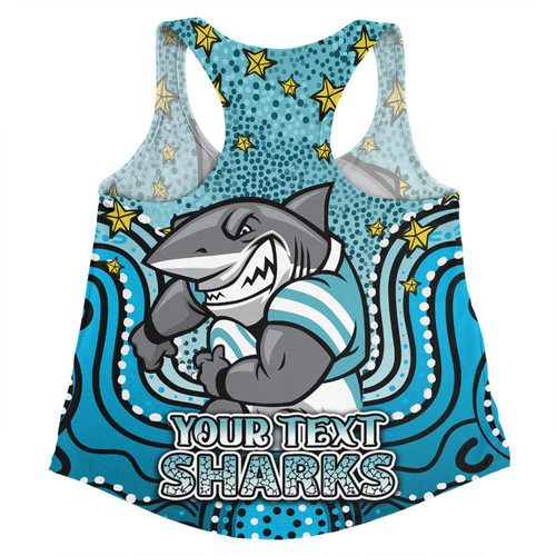 Cronulla-Sutherland Sharks Custom Women Racerback Singlet - Custom With Aboriginal Inspired Style Of Dot Painting Patterns  Women Racerback Singlet
