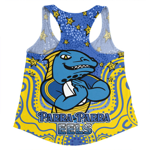 Parramatta Eels Custom Women Racerback Singlet - Custom With Aboriginal Inspired Style Of Dot Painting Patterns  Women Racerback Singlet Parramatta Eels Custom Women Racerback Singlet - Custom With Aboriginal Inspired Style Of Dot Painting Patterns  Women Racerback Singlet