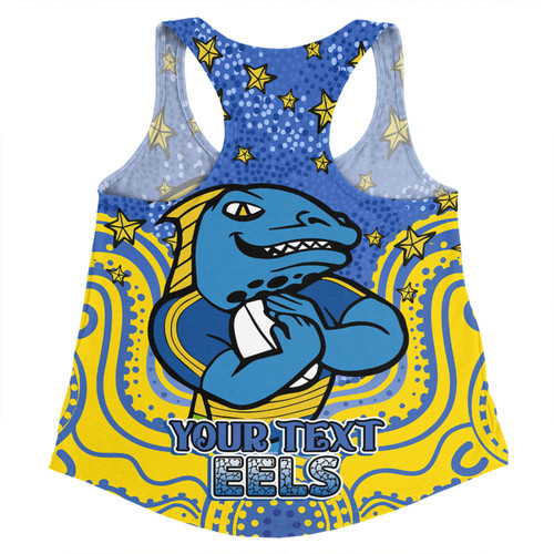 Parramatta Eels Custom Women Racerback Singlet - Custom With Aboriginal Inspired Style Of Dot Painting Patterns  Women Racerback Singlet Parramatta Eels Custom Women Racerback Singlet - Custom With Aboriginal Inspired Style Of Dot Painting Patterns  Women Racerback Singlet
