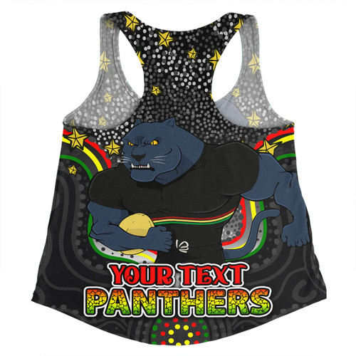 Penrith Panthers Custom Women Racerback Singlet - Custom With Aboriginal Inspired Style Of Dot Painting Patterns  Women Racerback Singlet Penrith Panthers Custom Women Racerback Singlet - Custom With Aboriginal Inspired Style Of Dot Painting Patterns  Women Racerback Singlet