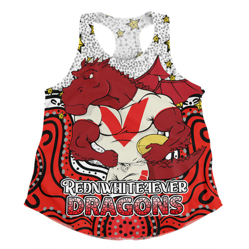 St. George Illawarra Dragons Custom Women Racerback Singlet - Custom With Aboriginal Inspired Style Of Dot Painting Patterns  Women Racerback Singlet