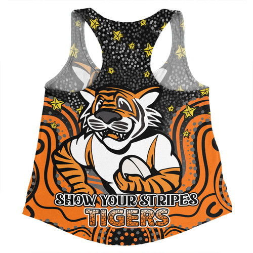 Wests Tigers Custom Women Racerback Singlet - Custom With Aboriginal Inspired Style Of Dot Painting Patterns  Women Racerback Singlet Wests Tigers Custom Women Racerback Singlet - Custom With Aboriginal Inspired Style Of Dot Painting Patterns  Women Racerback Singlet