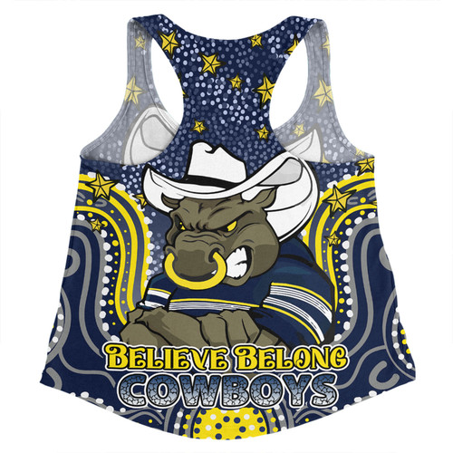 North Queensland Cowboys Custom Women Racerback Singlet - Custom With Aboriginal Inspired Style Of Dot Painting Patterns  Women Racerback Singlet