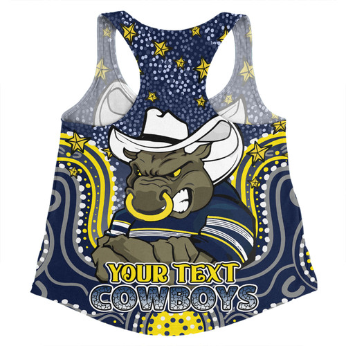 North Queensland Cowboys Custom Women Racerback Singlet - Custom With Aboriginal Inspired Style Of Dot Painting Patterns  Women Racerback Singlet