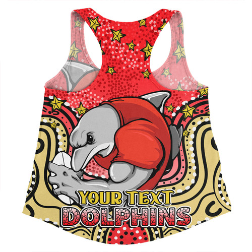 Redcliffe Dolphins Custom Women Racerback Singlet - Custom With Aboriginal Inspired Style Of Dot Painting Patterns  Women Racerback Singlet Redcliffe Dolphins Custom Women Racerback Singlet - Custom With Aboriginal Inspired Style Of Dot Painting Patterns  Women Racerback Singlet