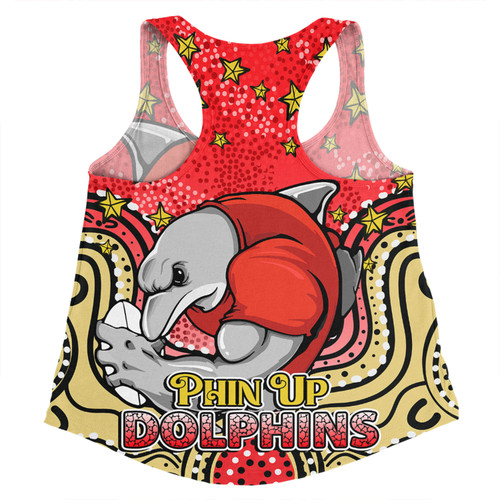 Redcliffe Dolphins Custom Women Racerback Singlet - Custom With Aboriginal Inspired Style Of Dot Painting Patterns  Women Racerback Singlet Redcliffe Dolphins Custom Women Racerback Singlet - Custom With Aboriginal Inspired Style Of Dot Painting Patterns  Women Racerback Singlet
