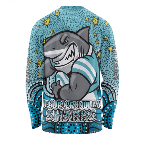 Cronulla-Sutherland Sharks Custom Long Sleeve T-shirt - Custom With Aboriginal Inspired Style Of Dot Painting Patterns  Long Sleeve T-shirt
