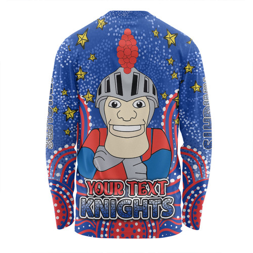Newcastle Knights Custom Long Sleeve T-shirt - Custom With Aboriginal Inspired Style Of Dot Painting Patterns  Long Sleeve T-shirt Newcastle Knights Custom Long Sleeve T-shirt - Custom With Aboriginal Inspired Style Of Dot Painting Patterns  Long Sleeve T-shirt