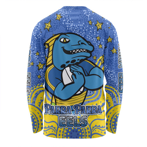 Parramatta Eels Custom Long Sleeve T-shirt - Custom With Aboriginal Inspired Style Of Dot Painting Patterns  Long Sleeve T-shirt Parramatta Eels Custom Long Sleeve T-shirt - Custom With Aboriginal Inspired Style Of Dot Painting Patterns  Long Sleeve T-shirt