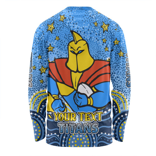 Gold Coast Titans Custom Long Sleeve T-shirt - Custom With Aboriginal Inspired Style Of Dot Painting Patterns  Long Sleeve T-shirt Gold Coast Titans Custom Long Sleeve T-shirt - Custom With Aboriginal Inspired Style Of Dot Painting Patterns  Long Sleeve T-shirt