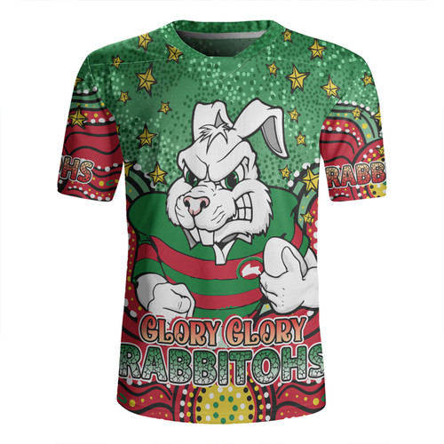 South Sydney Rabbitohs Rugby Jersey - Custom With Aboriginal Inspired Style Of Dot Painting Patterns  Rugby Jersey