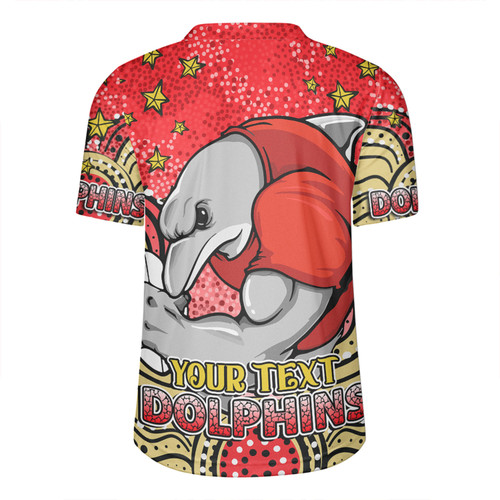 Redcliffe Dolphins Custom Rugby Jersey - Custom With Aboriginal Inspired Style Of Dot Painting Patterns  Rugby Jersey Redcliffe Dolphins Custom Rugby Jersey - Custom With Aboriginal Inspired Style Of Dot Painting Patterns  Rugby Jersey