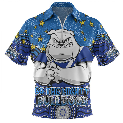 Canterbury-Bankstown Bulldogs Custom Zip Polo Shirt - Custom With Aboriginal Inspired Style Of Dot Painting Patterns  Zip Polo Shirt