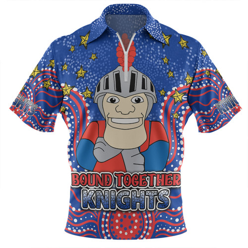 Newcastle Knights Custom Zip Polo Shirt - Custom With Aboriginal Inspired Style Of Dot Painting Patterns  Zip Polo Shirt