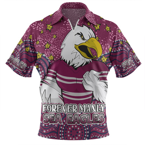 Manly Warringah Sea Eagles Custom Zip Polo Shirt - Custom With Aboriginal Inspired Style Of Dot Painting Patterns  Zip Polo Shirt
