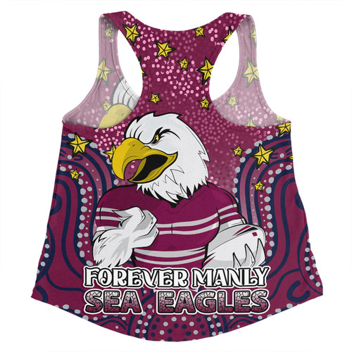 Manly Warringah Sea Eagles Custom Women Racerback Singlet - Custom With Aboriginal Inspired Style Of Dot Painting Patterns  Women Racerback Singlet