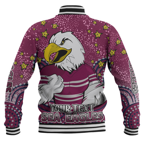 Manly Warringah Sea Eagles Custom Baseball Jacket - Custom With Aboriginal Inspired Style Of Dot Painting Patterns  Baseball Jacket Manly Warringah Sea Eagles Custom Baseball Jacket - Custom With Aboriginal Inspired Style Of Dot Painting Patterns  Baseball Jacket