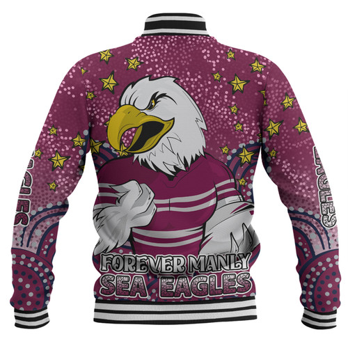 Manly Warringah Sea Eagles Custom Baseball Jacket - Custom With Aboriginal Inspired Style Of Dot Painting Patterns  Baseball Jacket Manly Warringah Sea Eagles Custom Baseball Jacket - Custom With Aboriginal Inspired Style Of Dot Painting Patterns  Baseball Jacket