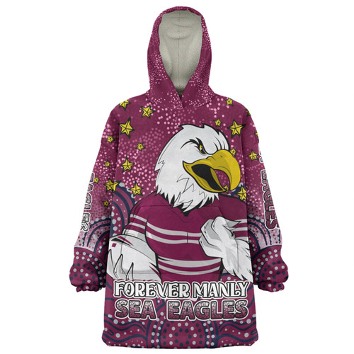 Manly Warringah Sea Eagles Custom Snug Hoodie - Custom With Aboriginal Inspired Style Of Dot Painting Patterns  Snug Hoodie