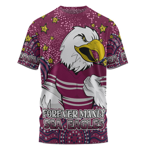 Manly Warringah Sea Eagles Custom T-shirt - Custom With Aboriginal Inspired Style Of Dot Painting Patterns  T-shirt