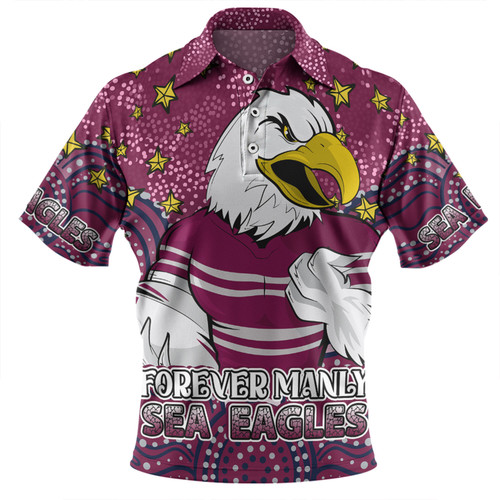 Manly Warringah Sea Eagles Custom Polo Shirt - Custom With Aboriginal Inspired Style Of Dot Painting Patterns  Polo Shirt