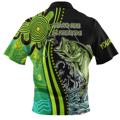 Australia Fishing Aboriginal Fishing Custom Polo Shirt - Rise And Shine A Bass Fish Jumps Out Of Water And Aboriginal Patterns Inspired Polo Shirt Australia Fishing Aboriginal Fishing Custom Polo Shirt - Rise And Shine A Bass Fish Jumps Out Of Water And Aboriginal Patterns Inspired Polo Shirt