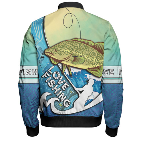 Australia Fishing Aboriginal Fishing Custom Bomber Jacket - Love Fishing Murray Cod In Aboriginal Art Patterns Bomber Jacket Australia Fishing Aboriginal Fishing Custom Bomber Jacket - Love Fishing Murray Cod In Aboriginal Art Patterns Bomber Jacket