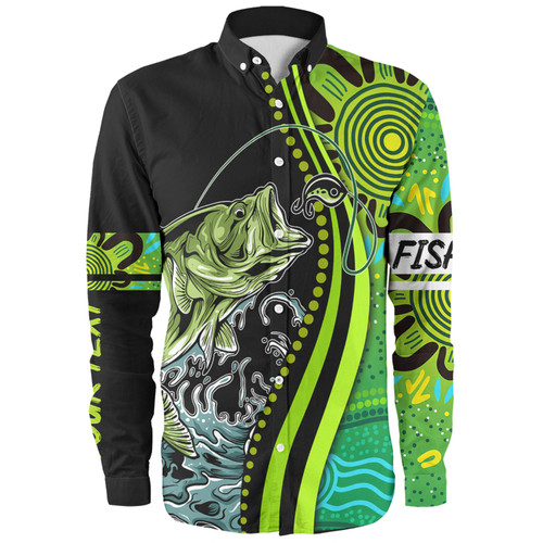 Australia Fishing Aboriginal Fishing Custom Long Sleeve Shirt - Rise And Shine A Bass Fish Jumps Out Of Water And Aboriginal Patterns Inspired Long Sleeve Shirt