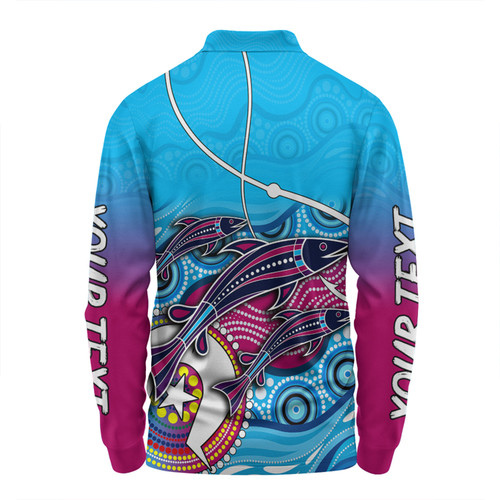 Australia Fishing Aboriginal Fishing Custom Long Sleeve Polo Shirt - Fishaholic With The Dhari Symbol And Aboriginal Pattern Long Sleeve Polo Shirt Australia Fishing Aboriginal Fishing Custom Long Sleeve Polo Shirt - Fishaholic With The Dhari Symbol And Aboriginal Pattern Long Sleeve Polo Shirt
