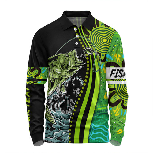 Australia Fishing Aboriginal Fishing Custom Long Sleeve Polo Shirt - Rise And Shine A Bass Fish Jumps Out Of Water And Aboriginal Patterns Inspired Long Sleeve Polo Shirt Australia Fishing Aboriginal Fishing Custom Long Sleeve Polo Shirt - Rise And Shine A Bass Fish Jumps Out Of Water And Aboriginal Patterns Inspired Long Sleeve Polo Shirt