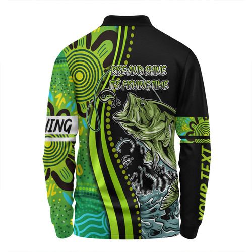Australia Fishing Aboriginal Fishing Custom Long Sleeve Polo Shirt - Rise And Shine A Bass Fish Jumps Out Of Water And Aboriginal Patterns Inspired Long Sleeve Polo Shirt Australia Fishing Aboriginal Fishing Custom Long Sleeve Polo Shirt - Rise And Shine A Bass Fish Jumps Out Of Water And Aboriginal Patterns Inspired Long Sleeve Polo Shirt