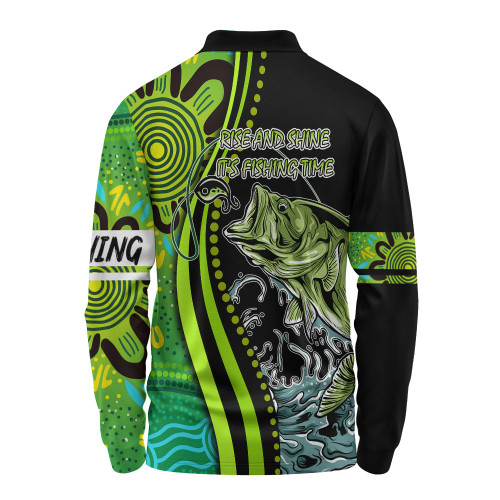 Australia Fishing Aboriginal Fishing Custom Long Sleeve Polo Shirt - Rise And Shine A Bass Fish Jumps Out Of Water And Aboriginal Patterns Inspired Long Sleeve Polo Shirt Australia Fishing Aboriginal Fishing Custom Long Sleeve Polo Shirt - Rise And Shine A Bass Fish Jumps Out Of Water And Aboriginal Patterns Inspired Long Sleeve Polo Shirt