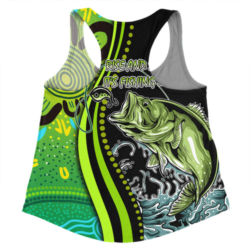 Australia Fishing Aboriginal Fishing Custom Women Racerback Singlet - Rise And Shine A Bass Fish Jumps Out Of Water And Aboriginal Patterns Inspired Women Racerback Singlet Australia Fishing Aboriginal Fishing Custom Women Racerback Singlet - Rise And Shine A Bass Fish Jumps Out Of Water And Aboriginal Patterns Inspired Women Racerback Singlet